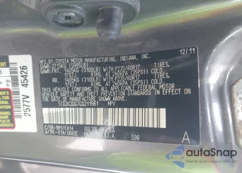 2012 Toyota Sienna Base V6 7 Passenger from USA, damaged, VIN 5TDZK3DC7CS211561